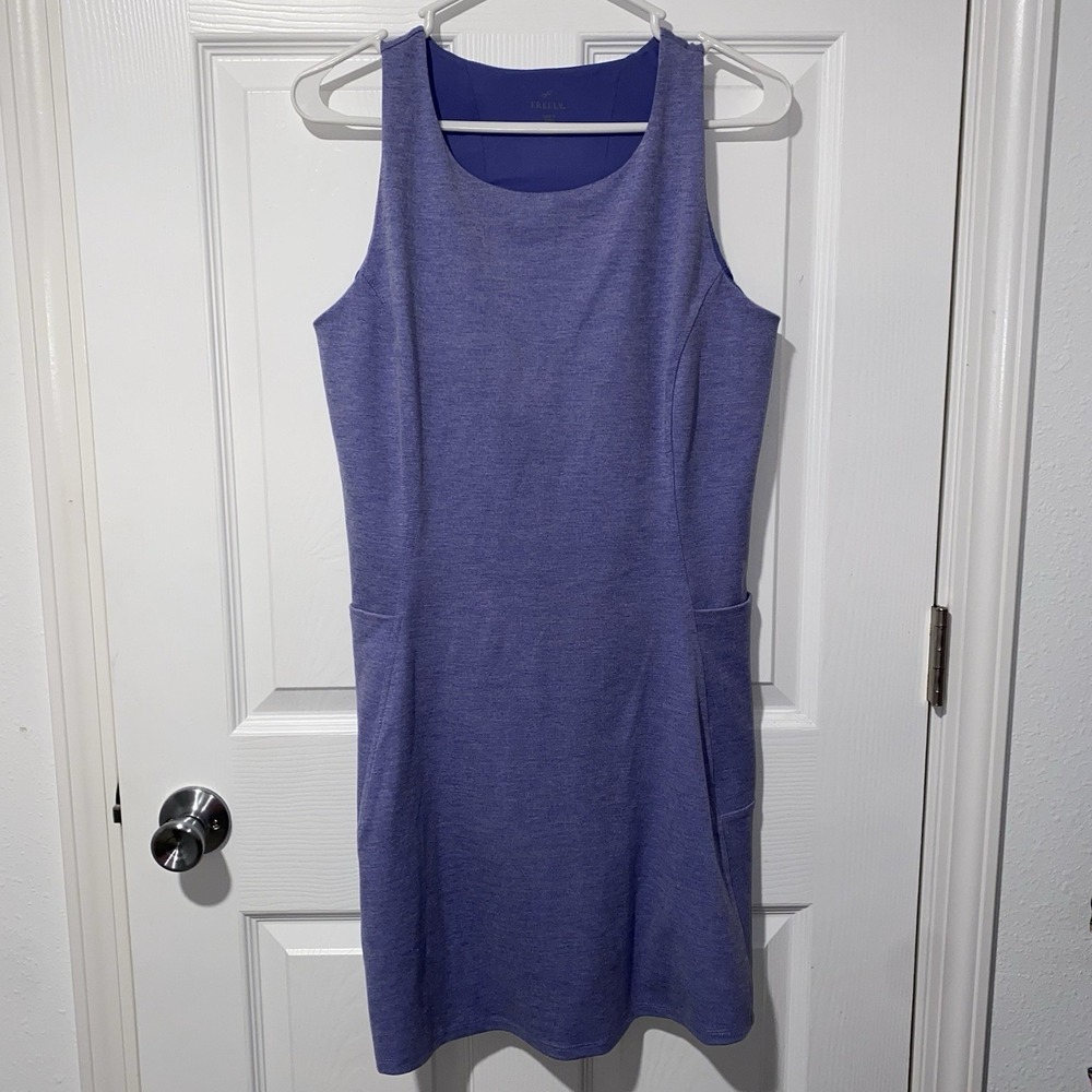 FREELY Women's Blue Solid Scoop Neck Tank Dress Pockets Knee Length Size M